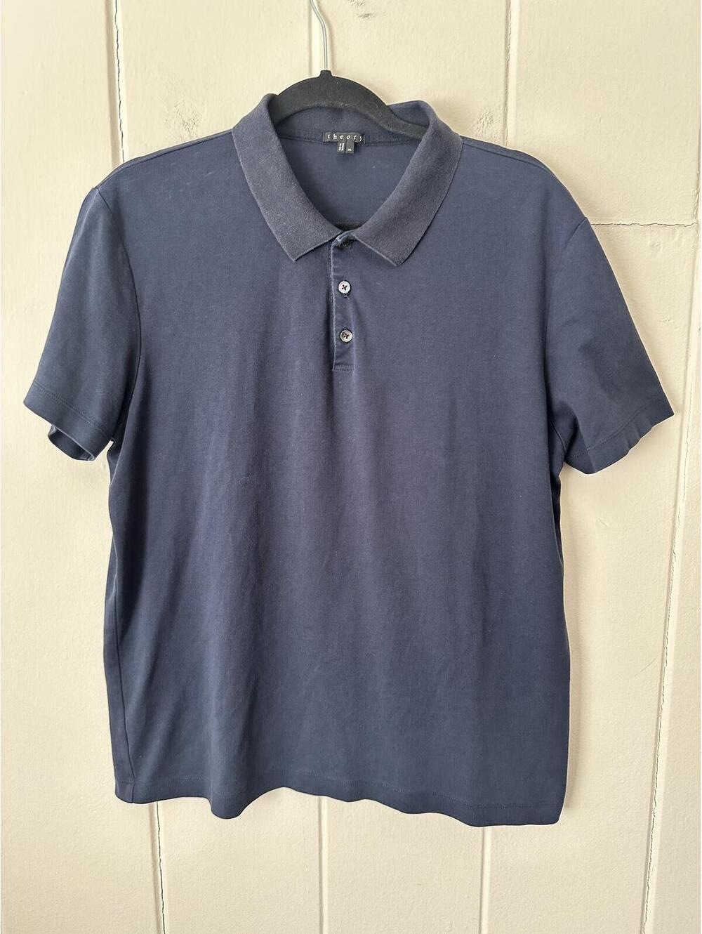 Theory Men’s Navy Blue Polo Short Sleeve Three Button Placket Size XL